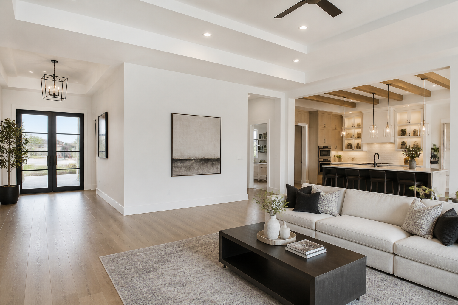 Finished custom home interior with smooth drywall walls