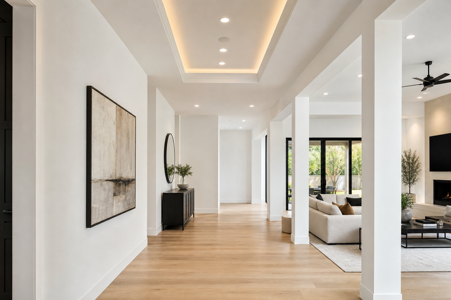 Finished custom home interior with smooth level 5 drywall finish